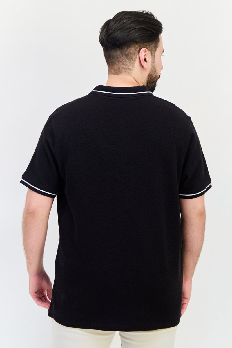 Celio Men Regular Fit Solid Short Sleeve Polo Shirt, Black - Image 3